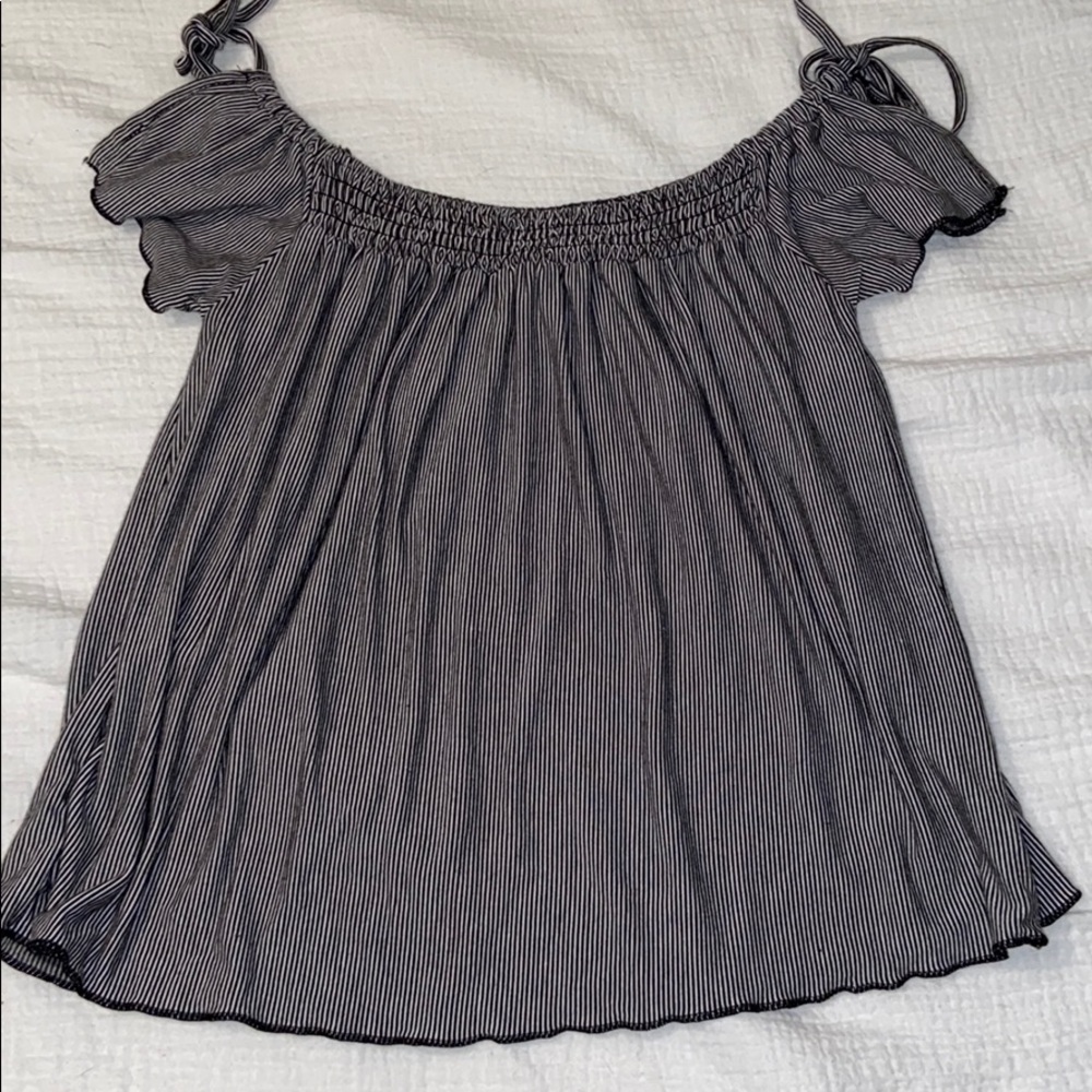 Off the shoulder black and white stripped shirt